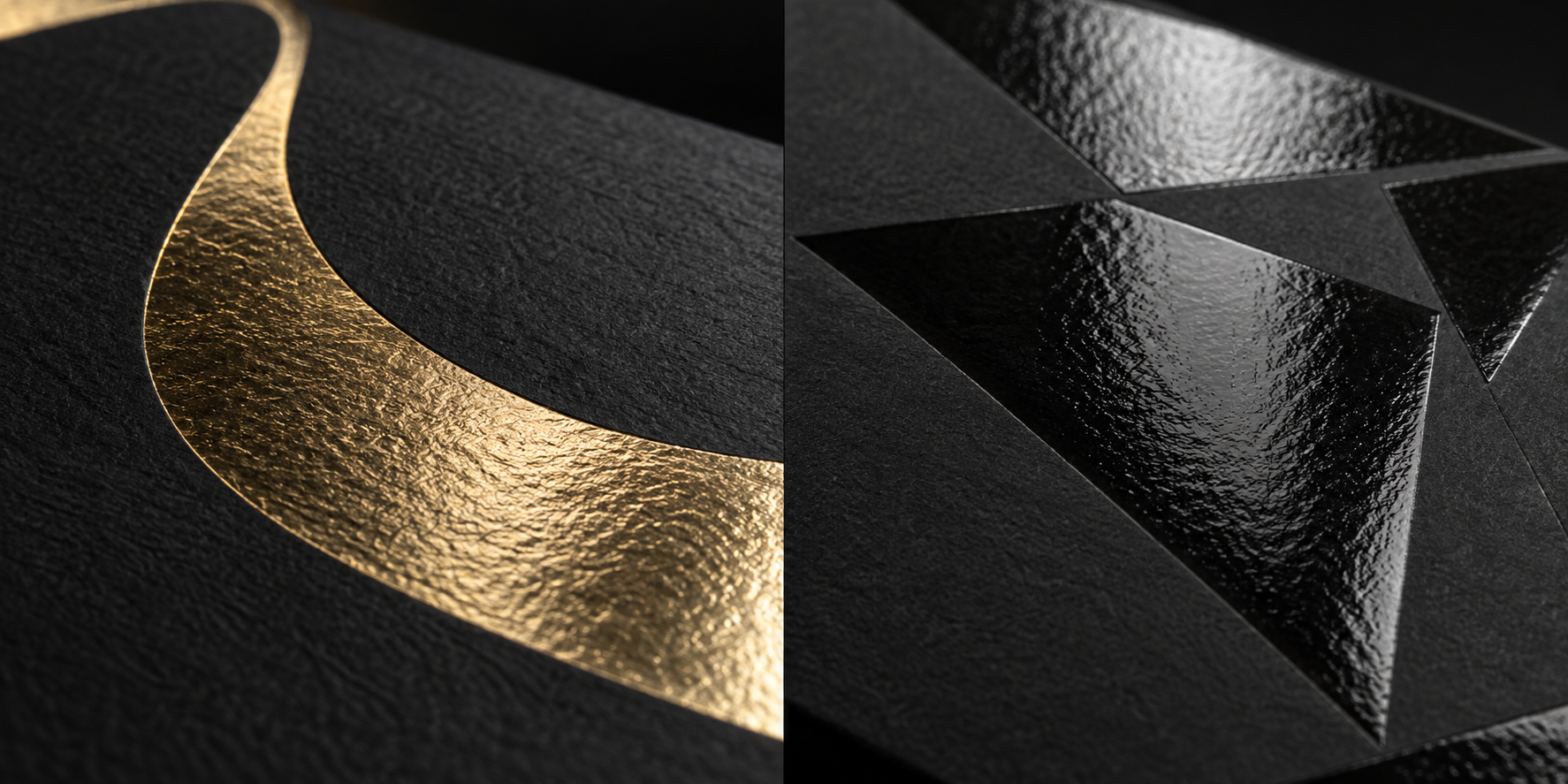 Gold foil and spot UV finish samples on printed carton board